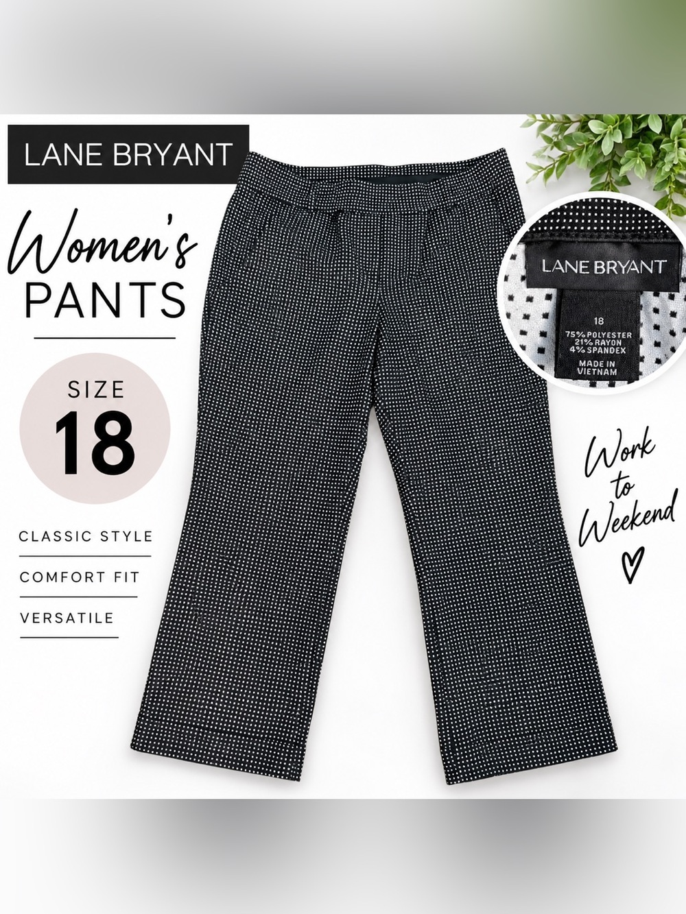 Lane Bryant Women’s Black & White Printed Dress Pants Size 18